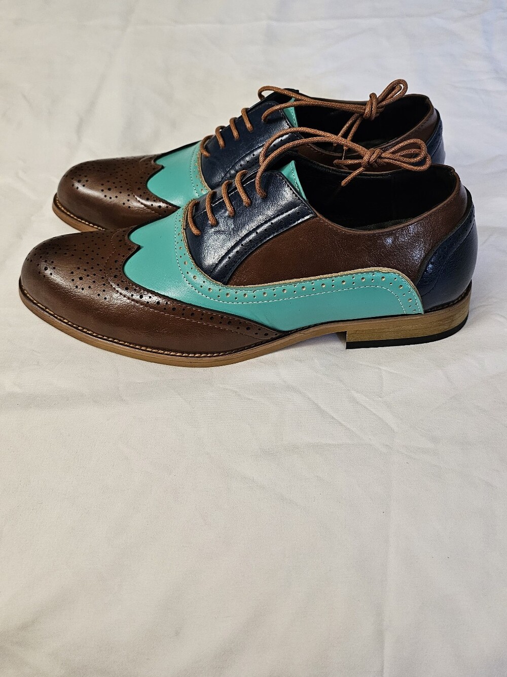Unique Tri-Tone Faux Leather Lace Up Brogue Oxford Shoes Wingtip Loafers NEW - Picture 11 of 14